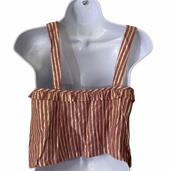 Tularosa x Revolve Crop Top Striped Golden Red Lined Square Neck - Picture 2 of 10